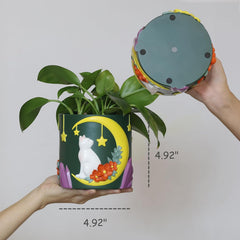 GUGUGO Pots de Fleurs Chat Lune Mignon, Pot de Fleur Unique avec Drainage, Couleurs Arc-en-Ciel, Petits Pots de Plantes d'intérieur, Pots de Jardin Succulents Amusants, Cadeau, Décoration de la Maison (C)