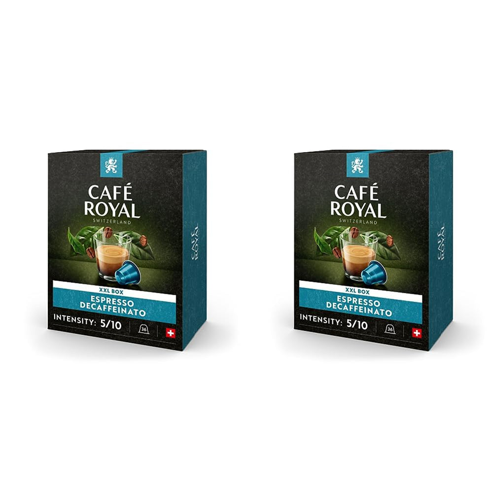 Café Royal Espresso Decaffeinato 36 capsules pour machine à café Nespresso - intensité 5/10 - capsules de café certifiées UTZ en aluminium (emballage avec 2)
