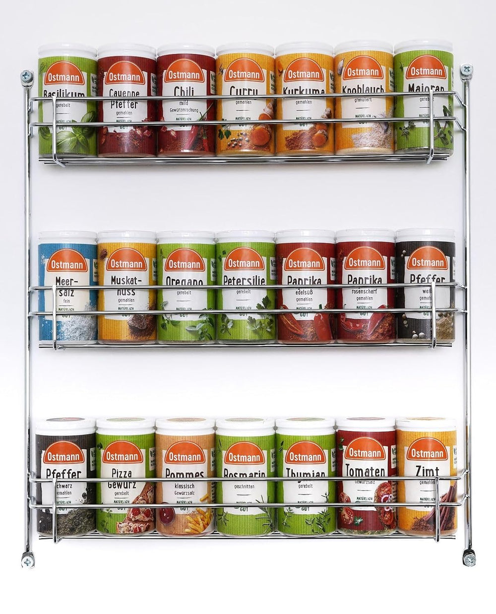 Ostmann Gewürze - gefülltes Gewürzregal mit 21 Gewürzdosen | Set aus Gewürze, Kräuter, Gewürzmischungen | zum Aufhangen | pour la Schranktür | Mange : 1 pièce