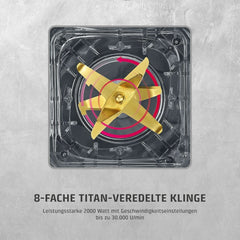 CASO Powerblender B 2000 - Batteur sur socle professionnel, 30 000 tours/min, 2000 watts, mélangeur Tritan (2 L), sans BPA, fonction Pulse, Shake, Smoothie, système de cuisson à 8 voies avec commande Titan Kitchen Naty Shop