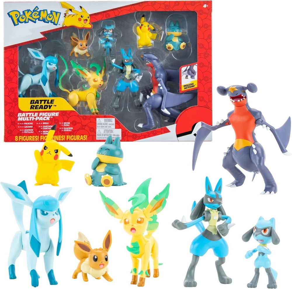 Pack de 8 figurines Pokémon - Figurine 5-11 cm - Garchomp, Pikachu, Évoli, Lucario, Riolu, Munchlax, Glaceon & Leafeon - Nouveauté 2023 - Figurines officielles Toy Action Naty Shop Titre par défaut