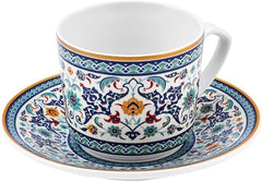 KARACA Beylerbeyi - Ensemble de 12 tasses à café turques, 6 tasses à expresso en porcelaine avec soucoupes, ensemble de tasses à expresso de 80 ml, design traditionnel - Bleu