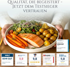 Service de table en porcelaine Crystal 48 pièces, gagnant du test, service de table en porcelaine transparente, bols et assiettes, service de table pour 12 services de table Pure Living en blanc