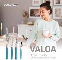 Beckmann & Rommerskirchen 2515 VALOA Besteck Set 4 Personnes | 16-Teilig | Pétrole | Spülmaschinenfest | Haute police de glace | Essbesteck: 4X Messer, Gabel, Esslöffel, Kaffeelöffel Cuisine Naty Shop