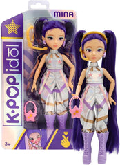 K-POP Idol Puppe Mina Modepuppen K-Pop Starlight-Stil, lila Haare mit Zöpfen. 3 Accessoires zum Kreieren von Outfits Kinder ab 3 Jahren