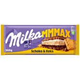 Milka Mmax Chocolat et Biscuits – Chocolat au lait alpin fourré à la crème de lait et morceaux de biscuits croustillants – 300g