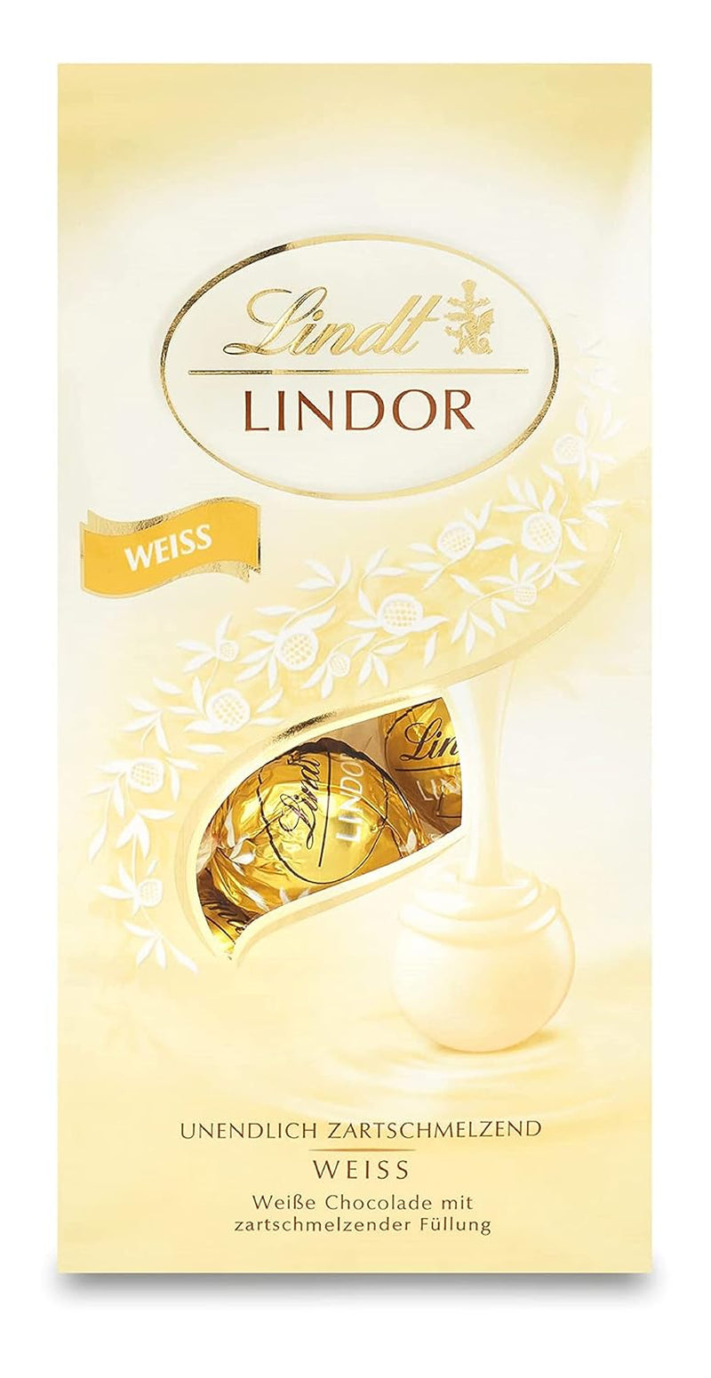 Boules de chocolat blanc Lindt LINDOR | Sachet de 137g | Env. 10 boules de chocolat blanc fourrées fondantes | Cadeau de chocolat | Cadeau chocolat