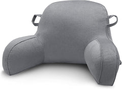 Oreiller de lecture, oreiller de repos au lit pour adultes et enfants, oreiller de dos en velours confortable avec accoudoirs, poches et poignée pour s'asseoir dans le lit, oreiller de dos pour lire, étudier et regarder la télévision