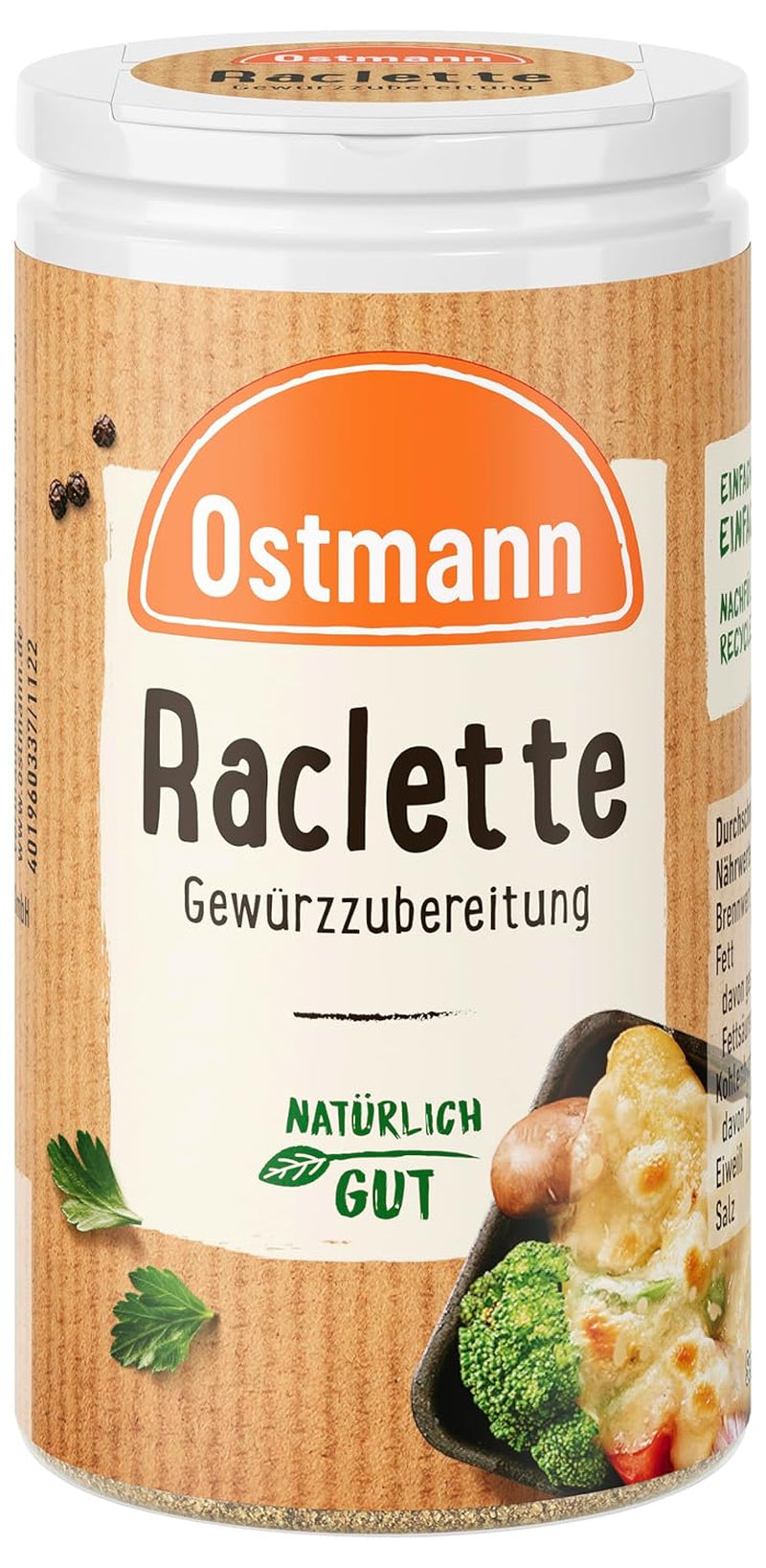Ostmann Gewürze - Raclette Gewürzzubereitung | Zum Würzen von Käsegerichten | Recyclebare, nachfüllbare Streudose | 45 g im Streuer