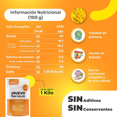 Pulvérisation au Freilandeiern (1kg) | Pulvérisateur pasteurisé Vollei | Ohne Zusatztoffe | Sans gluten et sans lactose | Emballage sous vide dans un magasin Zip