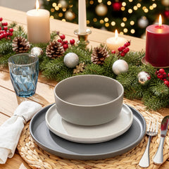 SÄNGER Leeds | Service de table en grès 12 pièces, service d'assiettes pour 4 personnes (4 assiettes plates, 4 assiettes à dessert, 4 bols), vaisselle colorée résistante aux rayures | LA COLLECTION VALEUR