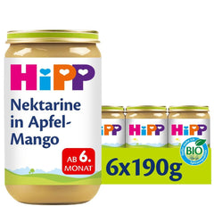 Hipp Pour les Petits Gourmets, Nectarines aux pommes et mangues, sans sucre ajouté, 6 X 190 grammes Mère et Enfant Naty Shop 190 grammes Fruits