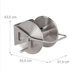 Relaxdays Enrouleur de Tuyau en Acier Inoxydable, Enrouleur de Tuyau Vide, Support au Sol et Mural, pour Tuyau d'arrosage de 40 M, Enrouleur de Tuyau, Argent, 43,5 x 43,5 x 31,5 cm