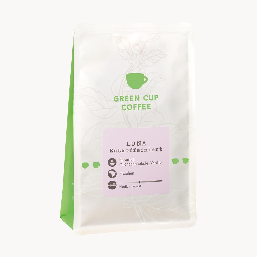 Café - Luna I 100% Arabica - Décaféiné I Café en grains 250g I Idéal pour bouilloire Moka, porte-filtre, machine à café automatique, café infusé et presse française aux arômes sucrés et chocolatés I Torréfaction moyenne