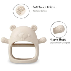 PandaEar Jouet de dentition en silicone pour bébé | Gant de dentition suggéré | Sucette à mâcher pour soulager la douleur (blanc/rose)