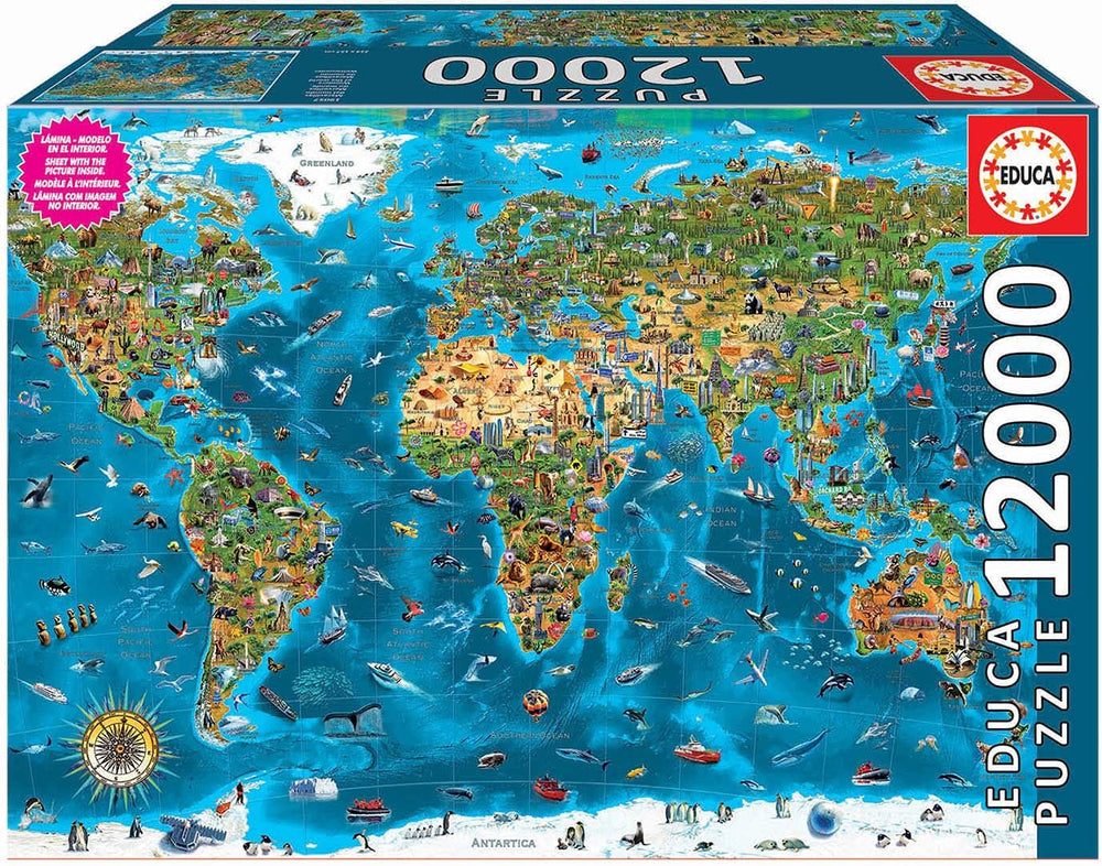 Educa - Minunea lumii, puzzle jigsaw 12000 piese adulți și copii de la 14 ani, harta lumii (19057) Puzzle Naty Shop Titlu implicit