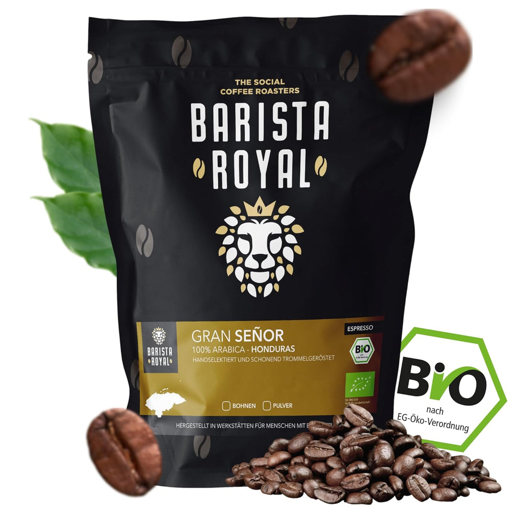 BARISTA ROYAL Bio Espressobohnen 1kg "Gran Señor" | Kaffeebohnen frais directement du Honduras | 100% Arabica Espresso Ganze Bohnen | Idéal pour les machines entièrement automatiques et Siebträger