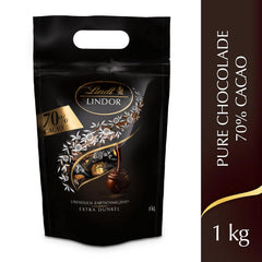 Boules de chocolat extra noir Lindt LINDOR et boules de chocolat crème aux fraises LINDOR | Sac refermable de 1 kg | env. 80 boules de chocolat blanc à la crème de fraise