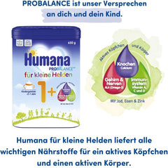 Humana Kindergetränk 1+, ab 1 Jahr, Milchpulver für Kindermilch, nährstoffreiche Milch für Kleinkinder, as gelegentliches Milchgetränk oder zur Mahlzeit, 650 g