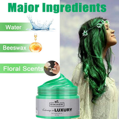 Ceară de păr temporară verde, spray de păr verde nebun temporar, noroi semipermanent lavabil, culoare de păr o singură dată, noroi de pastă de păr de styling instant, culoare naturală pentru păr pentru petreceri, activități și Halloween Vopsea pentru par Naty Shop