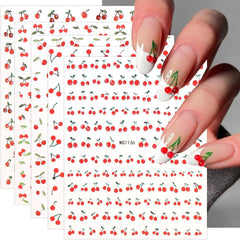 JMEOWIO Nagelsticker Kirschfrucht 6 Blatt Nail Art Sticker Selbstklebend Nagelaufkleber Dekoration Nageldesign Zubehör