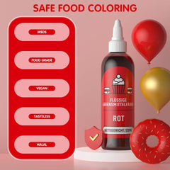Colorant alimentaire rouge 120 ml, colorant alimentaire liquide très concentré et sans sucre pour pâtisserie, gâteaux, macarons, glaçages, fondants, biscuits, beignets