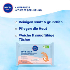 Lingettes humides NIVEA Baby AQUA, lingettes bébé pour un nettoyage délicat des peaux sensibles, lingettes humides pour bébé hypoallergéniques et sans parfum à 99% d'eau (4 x 57 pièces) Lingettes humides bébé Naty Shop