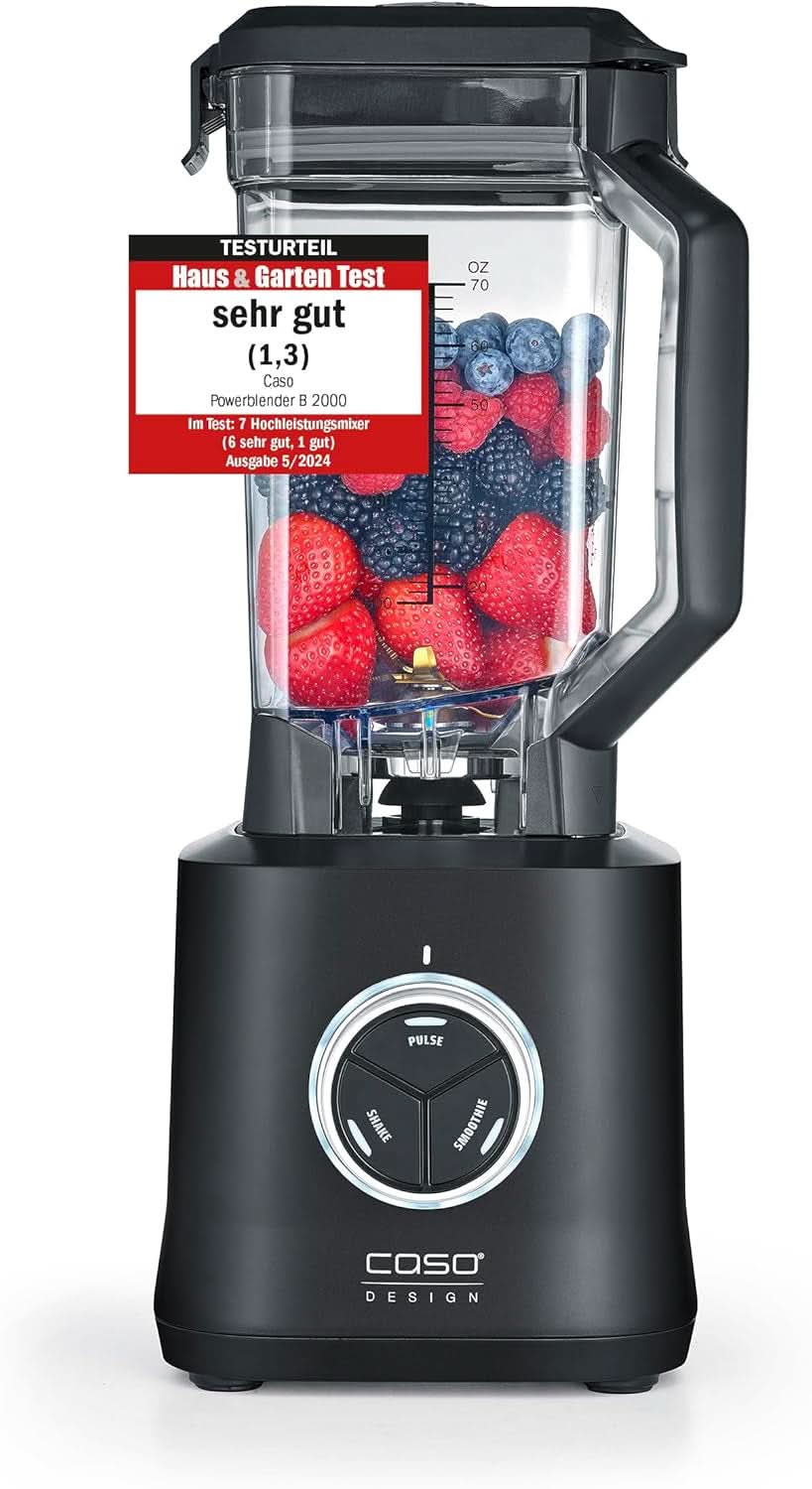 CASO Powerblender B 2000 - Batteur sur socle professionnel, 30 000 tours/min, 2000 watts, mélangeur Tritan (2 L), sans BPA, fonction Pulse, Shake, Smoothie, système de cuisson à 8 voies avec commande Titan Kitchen Naty Shop