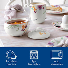 Villeroy & Boch - Sucrier Mariefleur, Couleurs assorties, Passe au lave-vaisselle, Passe au micro-ondes, Sucrier avec couvercle, Sucrier, Rangement, Accessoire à café, Vaisselle florale, Porcelaine Premium