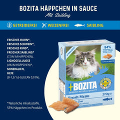 Bozita Tetra Bucăți sterilizate în sos cu cărbune – 6 x 370g Hrană umedă fără cereale și fără zahăr pentru pisici – non-OMG, cu 8,5% proteine și 4,5% grăsimi – de înaltă calitate și deosebit de gustoasă