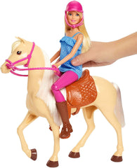 Păpușă Barbie și jucărie cu cal, accesorii pentru călărie, include 1 păpușă și 1 cal, potrivită ca și cadou pentru copiii cu vârsta de 3 ani și peste, FXH13