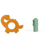 Anneau de dentition en caoutchouc naturel biologique pour bébé, gomme de massage, sans BPA, souple, favorise la motricité fine, conception de dinosaure (639-V1), brosse à dents en caoutchouc naturel