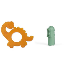 Anneau de dentition en caoutchouc naturel biologique pour bébé, gomme de massage, sans BPA, souple, favorise la motricité fine, conception de dinosaure (639-V1), brosse à dents en caoutchouc naturel