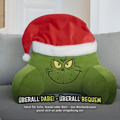 Grinch Pillow - Oreiller de dos pour lit et canapé, support dorsal avec accoudoirs, oreiller de lecture pour le dos, le cou et la tête, vert, 40 x 38 cm