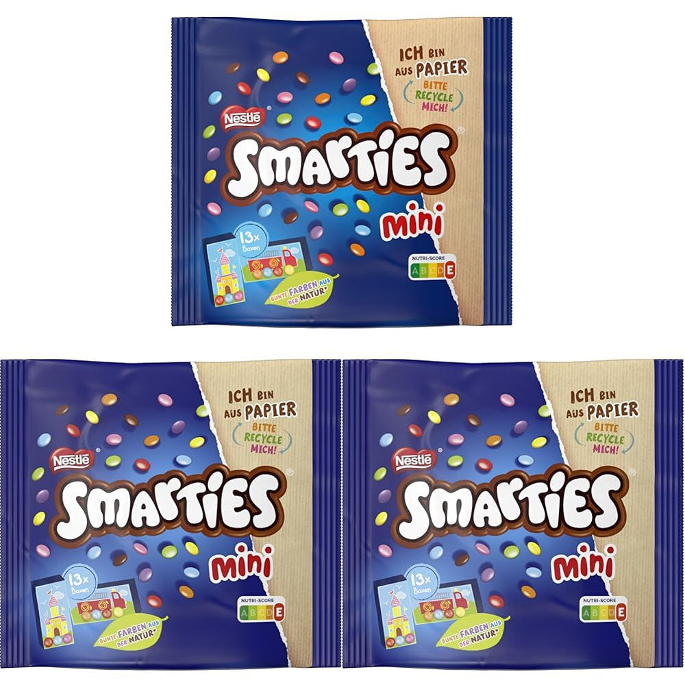 Nestlé SMARTIES Mini petites lentilles emballées individuellement avec chocolat au lait, paquet de 3 (1 x 187 g)