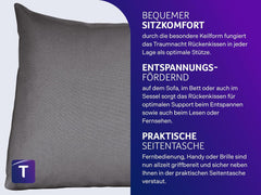 Coussin de lecture Traumnacht Cosy Back Cushion, 70 x 40 cm, gris foncé, housse amovible et lavable en 100 % polyester, poche latérale pratique, certifié Oeko-Tex, produit selon les normes de qualité allemandes.