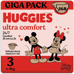 Couches Huggies Ultra Comfort, taille 3 (4-9 kg), design Disney, 168 pièces