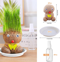 2 Stück Graskopf Wachsende,Graskopf Puppenpflanze,Wachsende Graskopf Puppenpflanze,Graskopf Haarwuchs,Grass Head Doll Bonsai Growing Plants,Mini Bonsai Gras Kopf Figure Puppen Für Schlafzimmer