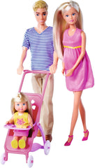 Simba 105733673 - Steffi Love Happy Family, poupée enceinte, Kevin, Evi et bébé avec poussette, 11 pièces, accessoires, 30 cm, à partir de 3 ans