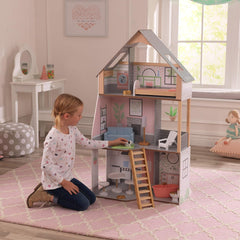 Kidkraft Alina Maison de poupée en bois avec meubles et accessoires pour poupées de 30 cm, ensemble de jeu à 3 niveaux avec chien et escalier mobile, jouet pour enfants de 3 ans, 10229 Naty Shop Dollhouses