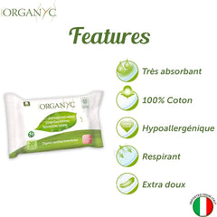 Șervețele umede Organyc Moist Intimate, fabricate din bumbac 100% organic certificat - 4 pachete a câte 20 de șervețele (80 de șervețele în total)