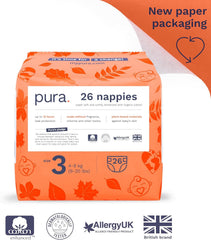 Scutece Eco Baby - Mărimea 3 (4-9 kg), 1 pachet (26 scutece), scutece ultra-moi pentru piele sensibilă, bumbac organic, protecție împotriva scurgerilor de până la 12 ore, ghid de mărimi nou