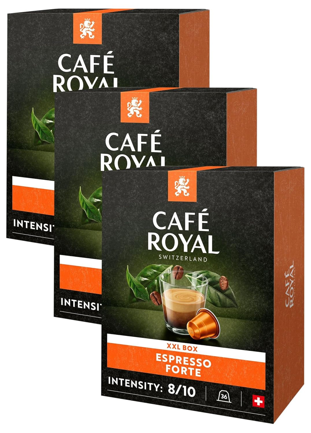 Espresso Forte 36 capsules pour machine à café Nespresso - intensité 8/10 - capsules de café certifiées UTZ en aluminium (emballage avec 3)