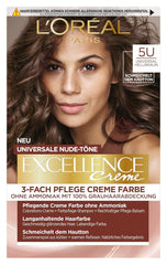 L'Oréal Paris Teinture capillaire permanente pour toutes les carnations, coloration sans ammoniaque, tons nude universels avec couverture complète des cheveux gris, Excellence Creme, no. 5U Châtain clair (marron), 1 pc Teinture pour cheveux Naty Shop