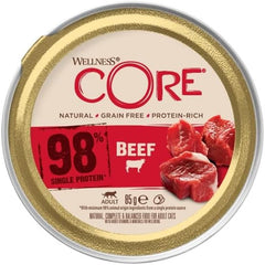 Wellness CORE 98% 12 x 85g, Boeuf - Nourriture humide pour chats, pâté épais, sans céréales, naturelle, hypoallergénique, riche en protéines, riche en viande