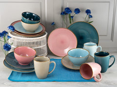 CreaTable, 22506, Série COSY DAY, Service de table 16 pièces pour 4 personnes, Service combiné en porcelaine, Passe au lave-vaisselle et au micro-ondes, Fabrication de qualité