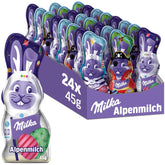 Milka Smiling Bunny Alpine Milk Design Edition - Chocolat de Pâques avec 3 motifs différents - 24 x 45g