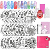 Biutee Nail Stamper 30 Pièces Ensemble de Tampons à Ongles Modèle d'Ongle Stamping d'Ongles Animaux Fleurs Images Plaque de Stamping d'Ongles avec 2 Tampons 2 Grattoirs Accessoires de Conception d'Ongles Tampon à Ongles Français