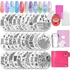 Biutee Nail Stamper 30 Pièces Ensemble de Tampons à Ongles Modèle d'Ongle Stamping d'Ongles Animaux Fleurs Images Plaque de Stamping d'Ongles avec 2 Tampons 2 Grattoirs Accessoires de Conception d'Ongles Tampon à Ongles Français