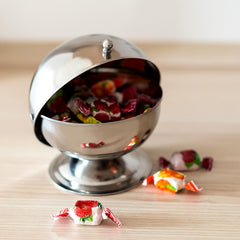 Relaxdays SWEETY Sucrier Inox 14 x 13 x 13 cm (H x L x P) Boule à Sucre avec Couvercle Roulant Boite à Bonbons Ronde Argenté